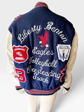 VTG Holloway Letterman Varsity Jacket S USA Wool Leather Liberty Benton Eagles